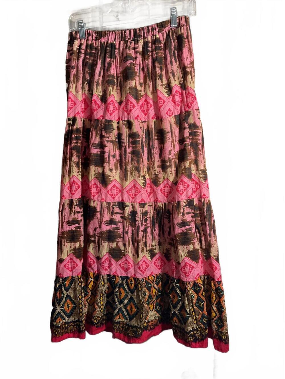 She’s Cool Bohemian Floral Print Maxi Skirt - Vibrant Pink and Brown Med